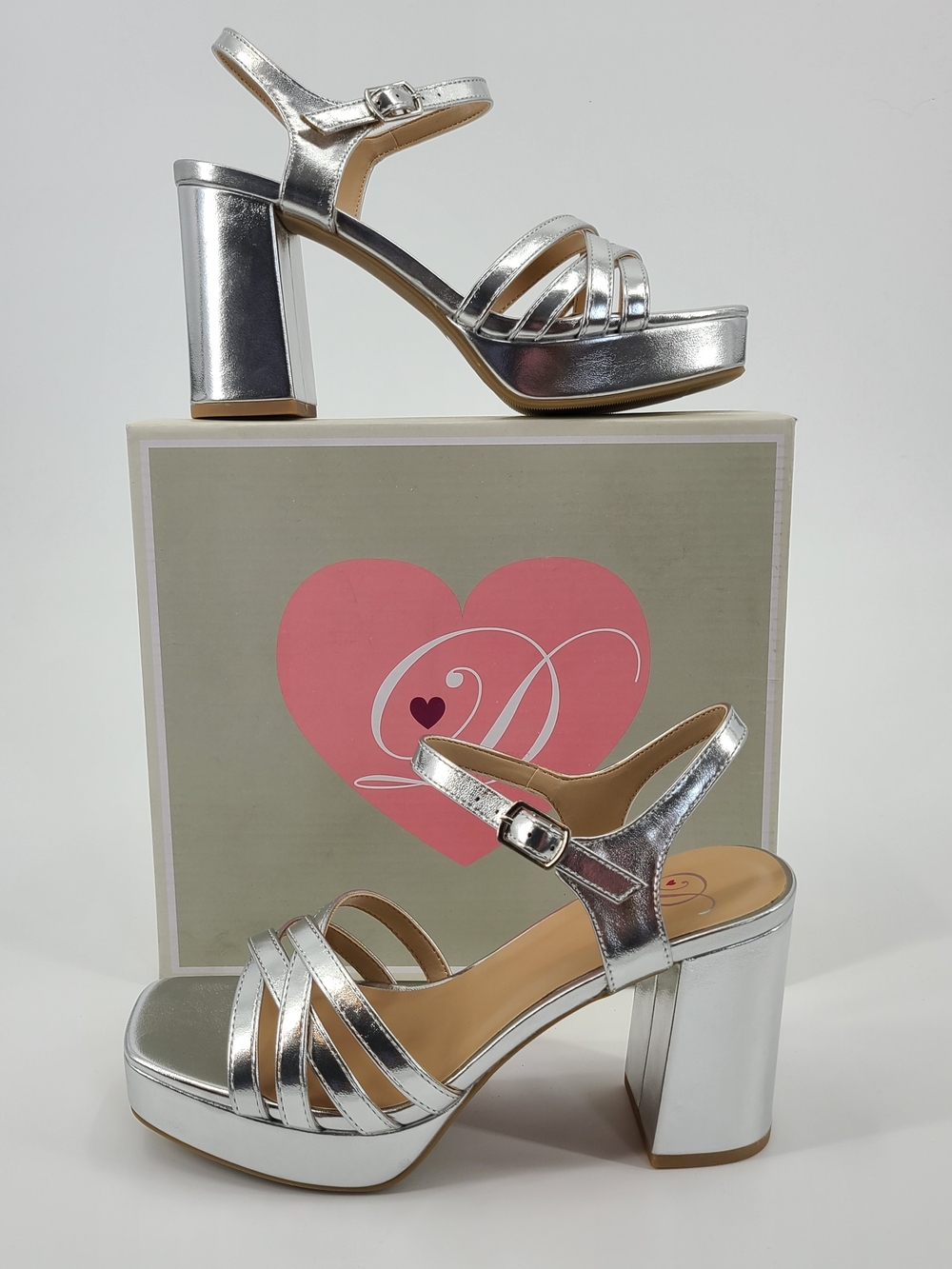 Delicious Silver Metallic Platform Block Heel Sandals Size 7